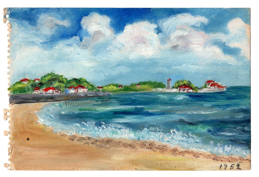 En San Juan de Luz, durante su luna de miel, ella toma apuntes que más tarde convertirá en una pintura.